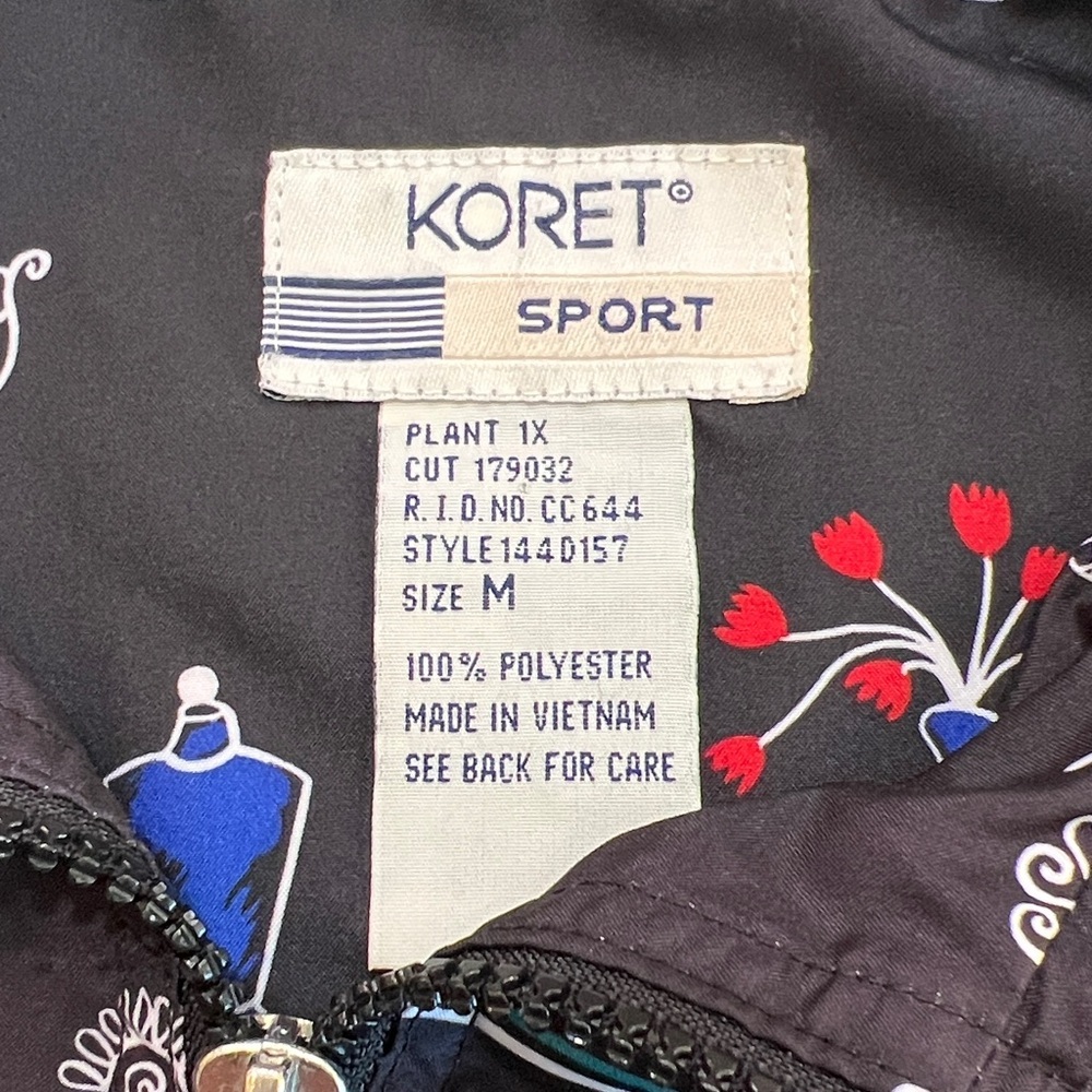 Vintage Koret Sport Novelty Print Windbreaker Jacket Black Zip Front M - Picture 7 of 11